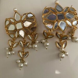 White Color Gold Plated Jadau Kundan Earrings